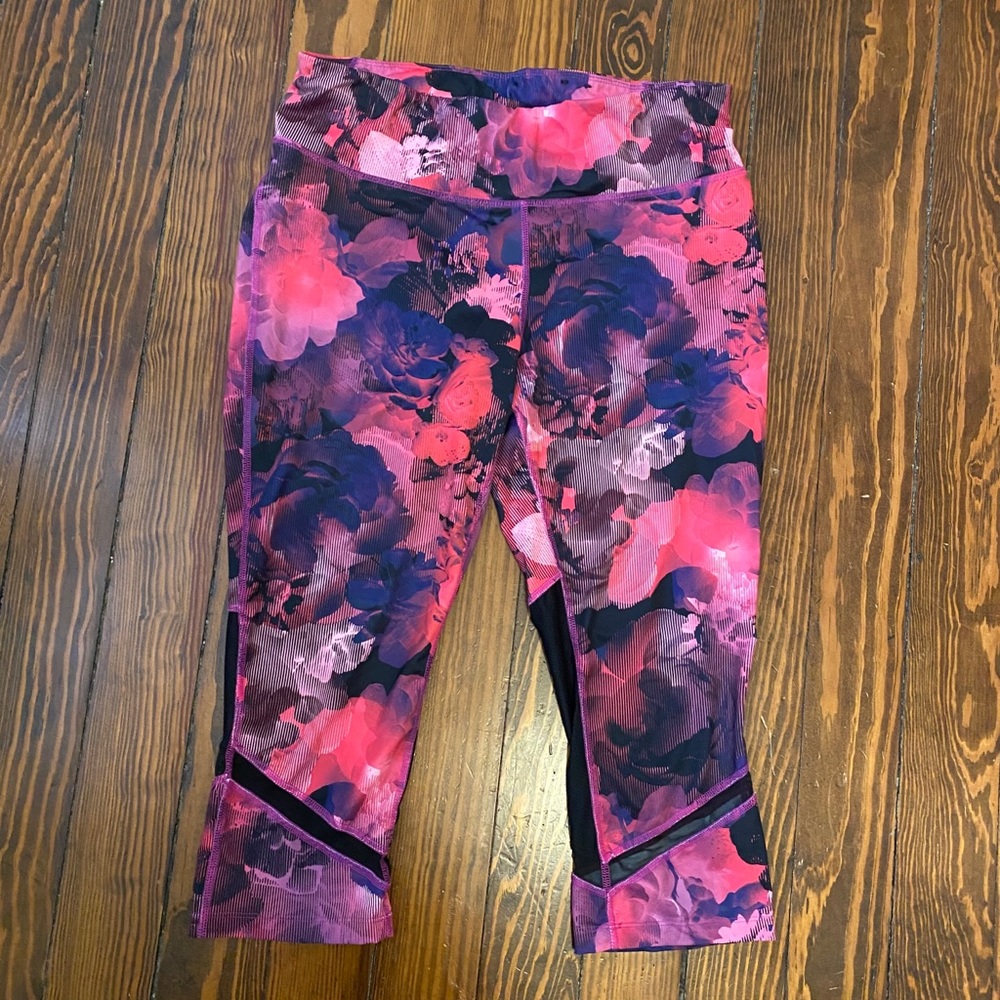 Workout leggings floral pink and purple Large